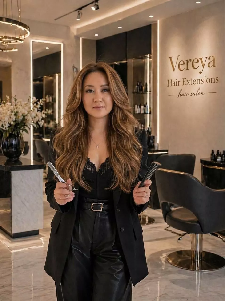 Alia stylist Dubai, ICE Diamond extensions master, luxury hair transformation Jumeirah, top hair colorist Dubai
