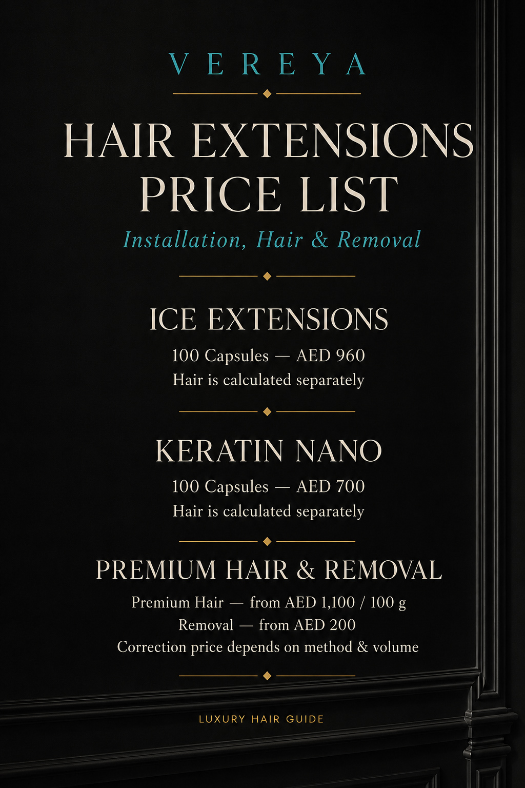 Vereya Hair Salon Dubai - Premium Price List and Cost of Services