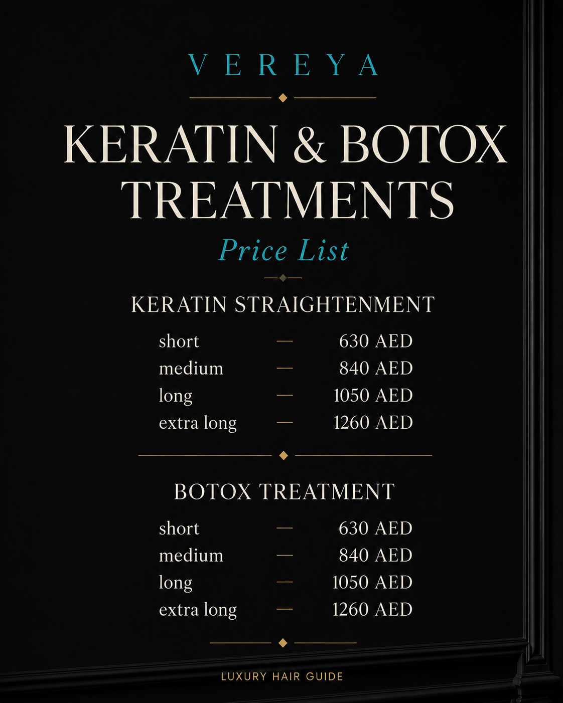 Vereya Hair Salon Dubai - Premium Price List and Cost of Services
